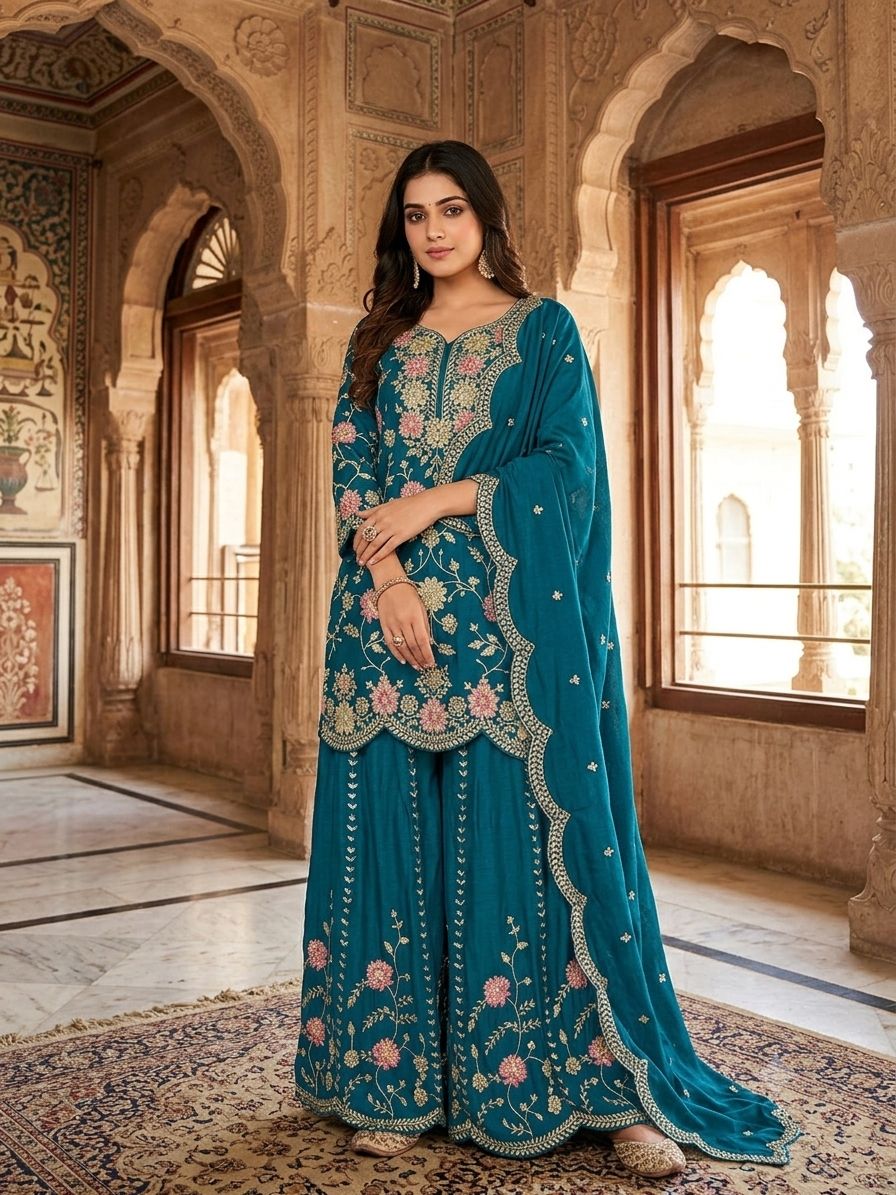 NEW FASHIONABLE COLLECTION 3 PIECE FANCY KURTI WITH FLARED PLAZZO AND DUPATTA WHOLESALE GEELAN FASHION SURAT