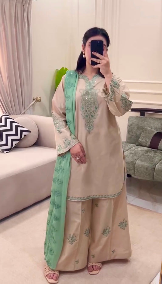 NEW 🦋 ĐĚSIGNER PARTY WEAR LOOK HEAVY PUR ROMAN SILK TOP PLAZZO & DUPATTA SET WHOLESALE GEELAN FASHION SURAT