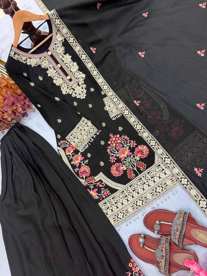 ĐĚSIGNER PARTY WEAR LOOK PUR HEAVY STAR GEORGETTE TOP PLAZZO & DUPATTA SET WHOLESALE GEELAN FASHION SURAT