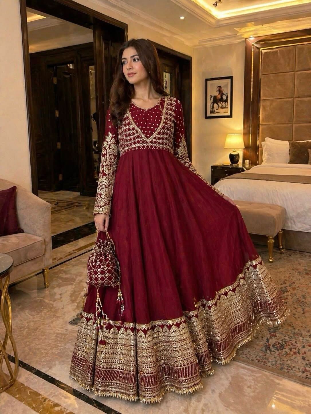 DESIGNER GOWN WITH HEAVY SEQUENCE EMBROIDERY WORK DUPATTA WHOLESALE GEELAN FASHION SURAT