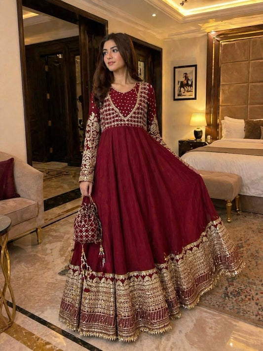 DESIGNER GOWN WITH HEAVY SEQUENCE EMBROIDERY WORK DUPATTA WHOLESALE GEELAN FASHION SURAT