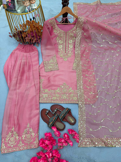 NEW 🦋 ĐĚSIGNER PARTY WEAR LOOK PUR NC MOSS SILK TOP & FARSHI PALAZZO WITH DUPATTA SET WHOLESALE GEELAN FASHION SURAT