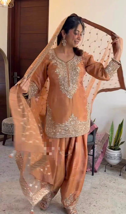 NEW 🦋 ĐĚSIGNER PARTY WEAR LOOK PUR NC MOSS SILK TOP & FARSHI PALAZZO WITH DUPATTA SET WHOLESALE GEELAN FASHION SURAT