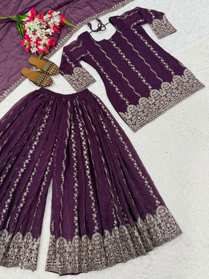 NEW DESIGNER PARTY WEAR LOOK TOP , SHARARA PLAZZO  AND DUPATTA WHOLESALE GEELAN FASHION SURAT
