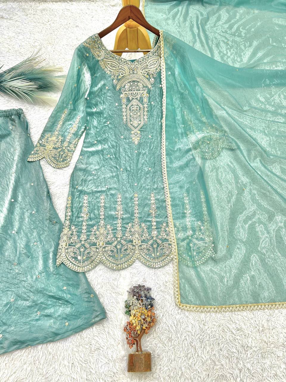 NEW READY TO WEAR COLLECTION FANCY DESIGN EMBROIDERY TOP - PALAZZO WITH  DUPATTA WHOLESALE GEELAN FASHION SURAT