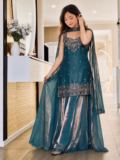 PREMIUM QUALITY WITH EMBROIDERY SEQUENCE WORKED TOP-PLAZZO AND DUPATTA SET FULLY STITCHED READY TO WEAR WHOLESALE GEELAN FASHION SURAT