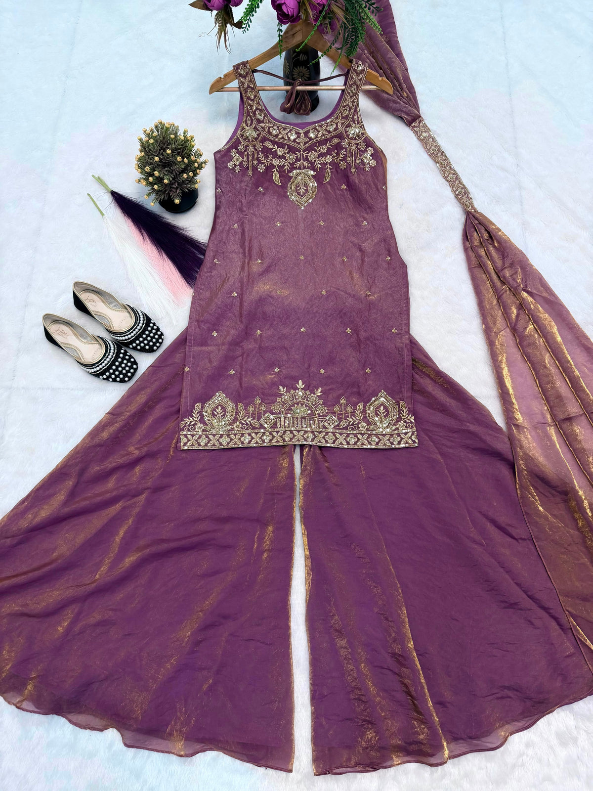 PREMIUM QUALITY WITH EMBROIDERY SEQUENCE WORKED TOP-PLAZZO AND DUPATTA SET FULLY STITCHED READY TO WEAR WHOLESALE GEELAN FASHION SURAT