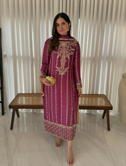 DESIRABLE FANCY LONG SUITS EMBROIDERY WORK TOP AND PENT WITH DUPATTA WHOLESALE GEELAN FASHION SURAT