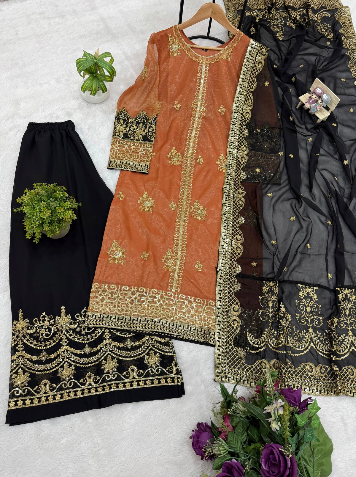 NEW LAUNCHING TWIL NET FABRIC✨KURTI, DUPATTA & PENT 👗 THIS SET IS COMING WITH EMBROIDERY WORK & STYLIST PATTERN FOR EVERY FESTIVAL🥻 WHOLESALE GEELAN FASHION SURAT