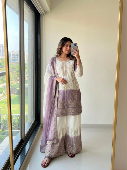 NEW 🦋 ĐĚSIGNER PARTY WEAR LOOK HEAVY DUAL TONE PEDING STAR GEORGETTE TOP PLAZZO & DUPATTA SET WHOLESALE GEELAN FASHION SURAT