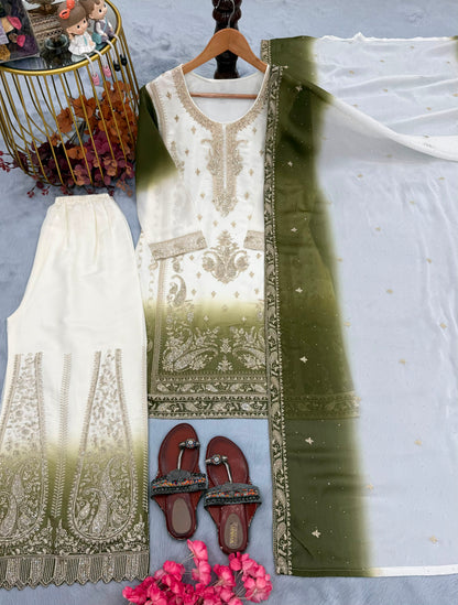 NEW 🦋 ĐĚSIGNER PARTY WEAR LOOK HEAVY DUAL TONE PEDING STAR GEORGETTE TOP PLAZZO & DUPATTA SET WHOLESALE GEELAN FASHION SURAT