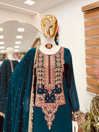 NEW DESIGNER PARTY TOP PALLAZO & DUPATTA SET WHOLESALE GEELAN FASHION SURAT