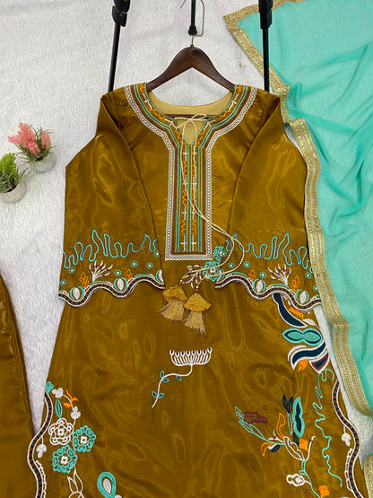 THIS WEDDING SEASON WEAR OUR BEAUTIFUL EMBROIDERED TOP, PANT WITH DUPATTA WHOLESALE GEELAN FASHION SURAT