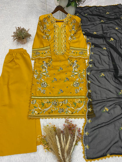 THIS WEDDING SEASON, TRY OUR DESIGNER EMBROIDERED WORKED TOP PLAZZO WITH DUPATTA WHOLESALE GEELAN FASHION SURAT