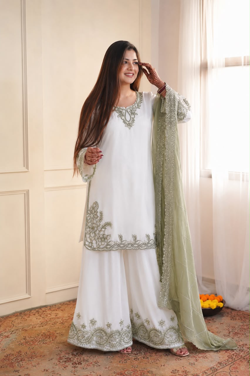 NEW FANCY DESIGN PAKISTANI COLLECTION TOP - PLAZZO AND DUPATTA SET FULLY STITCHED READY TO WEAR WHOLESALE GEELAN FASHION SURAT