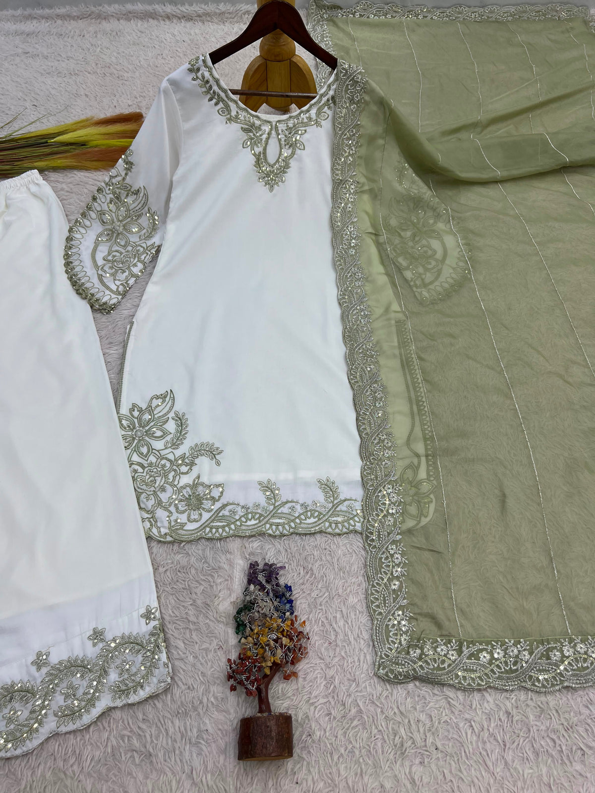 NEW FANCY DESIGN PAKISTANI COLLECTION TOP - PLAZZO AND DUPATTA SET FULLY STITCHED READY TO WEAR WHOLESALE GEELAN FASHION SURAT