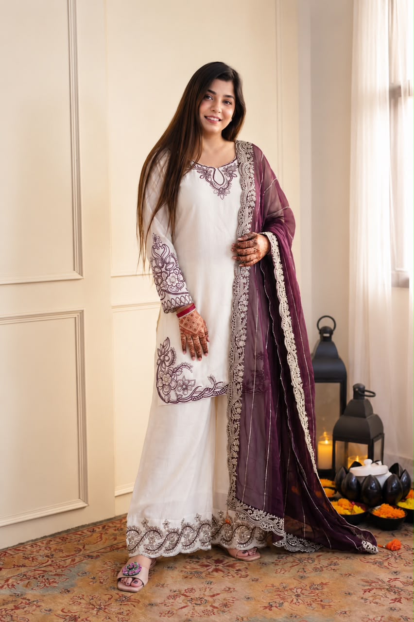 NEW FANCY DESIGN PAKISTANI COLLECTION TOP - PLAZZO AND DUPATTA SET FULLY STITCHED READY TO WEAR WHOLESALE GEELAN FASHION SURAT