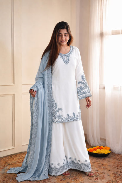 NEW FANCY DESIGN PAKISTANI COLLECTION TOP - PLAZZO AND DUPATTA SET FULLY STITCHED READY TO WEAR WHOLESALE GEELAN FASHION SURAT