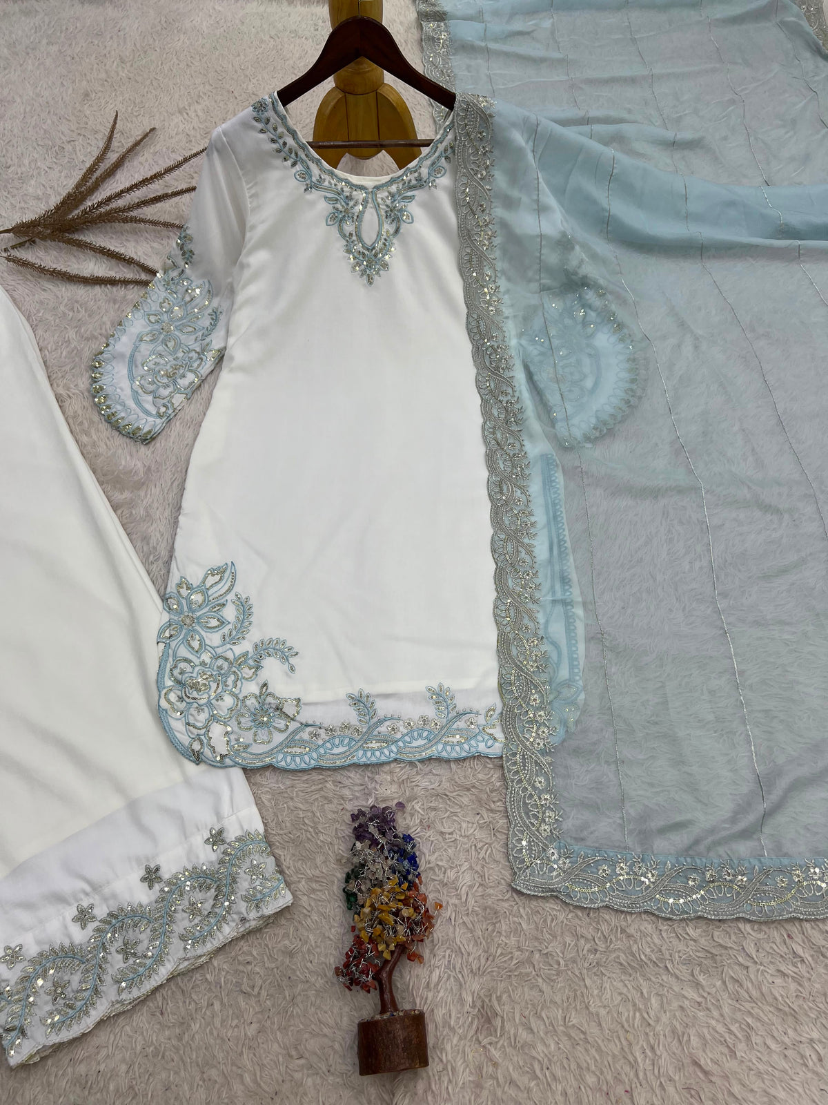 NEW FANCY DESIGN PAKISTANI COLLECTION TOP - PLAZZO AND DUPATTA SET FULLY STITCHED READY TO WEAR WHOLESALE GEELAN FASHION SURAT
