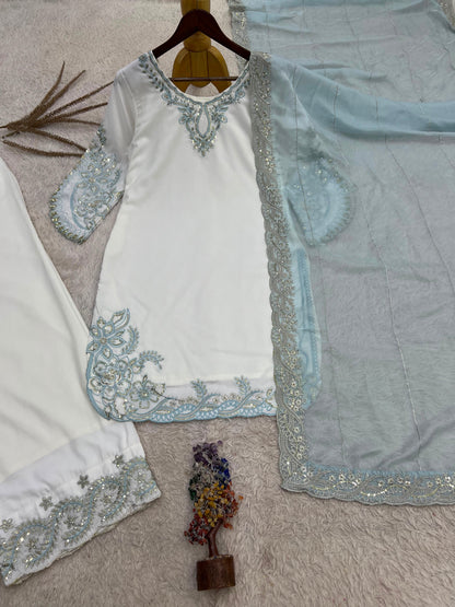 NEW FANCY DESIGN PAKISTANI COLLECTION TOP - PLAZZO AND DUPATTA SET FULLY STITCHED READY TO WEAR WHOLESALE GEELAN FASHION SURAT