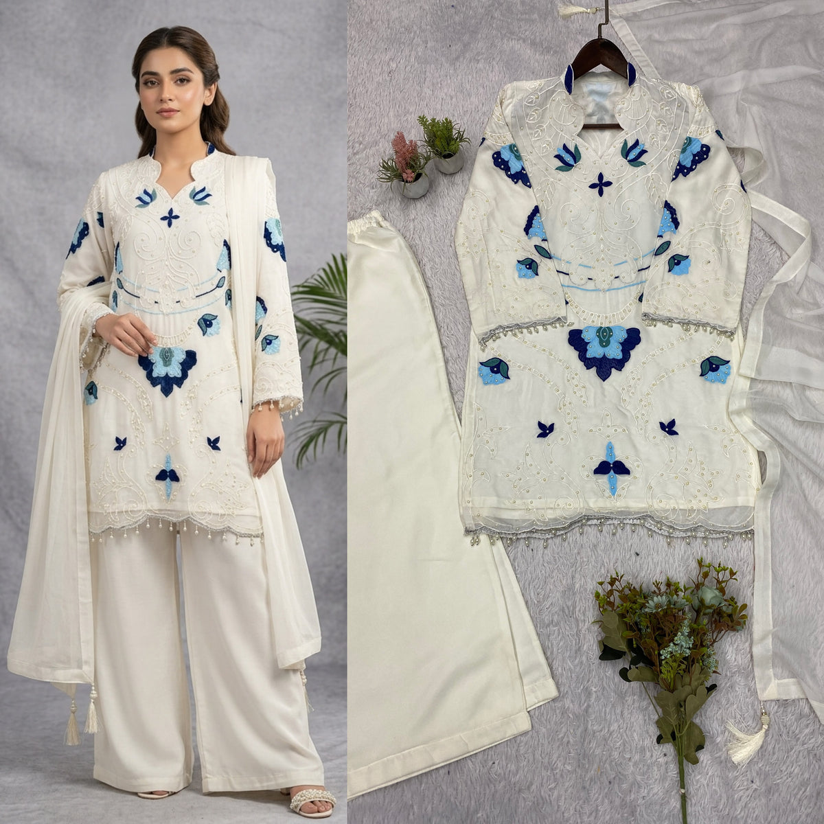 THIS WEDDING SEASON WEAR OUR BEAUTIFUL EMBROIDERED WITH CUT WORKED TOP , PLAZZO WITH DUPATTA ✨ WHOLESALE GEELAN FASHION SURAT