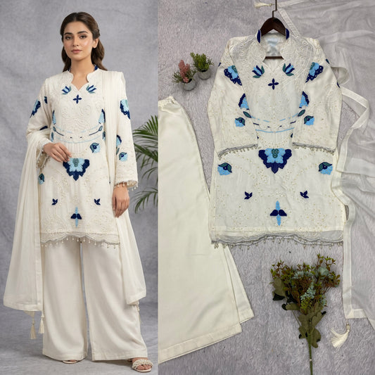 THIS WEDDING SEASON WEAR OUR BEAUTIFUL EMBROIDERED WITH CUT WORKED TOP , PLAZZO WITH DUPATTA ✨ WHOLESALE GEELAN FASHION SURAT