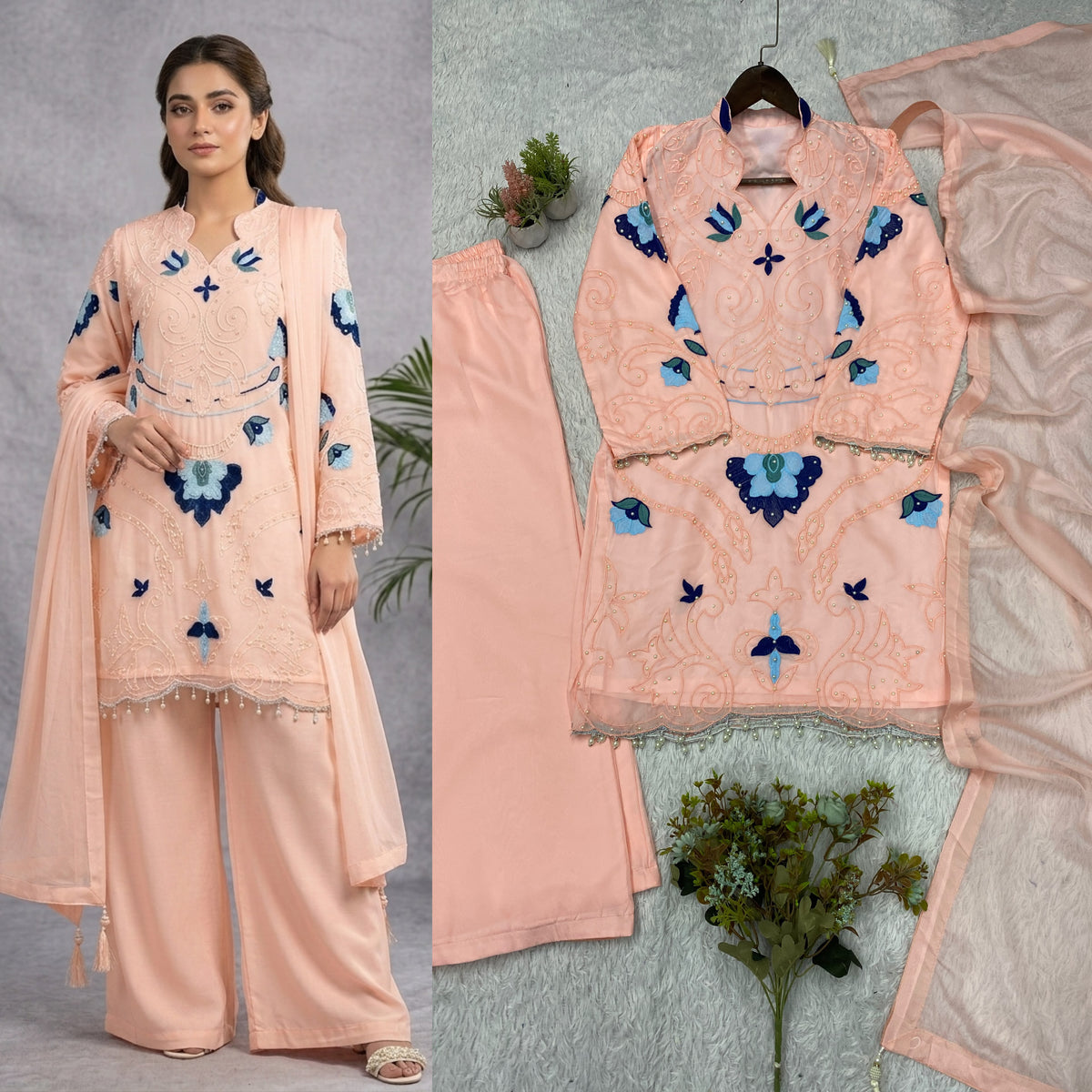 THIS WEDDING SEASON WEAR OUR BEAUTIFUL EMBROIDERED WITH CUT WORKED TOP , PLAZZO WITH DUPATTA ✨ WHOLESALE GEELAN FASHION SURAT