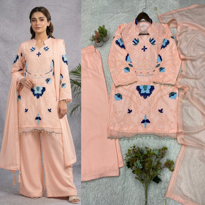 THIS WEDDING SEASON WEAR OUR BEAUTIFUL EMBROIDERED WITH CUT WORKED TOP , PLAZZO WITH DUPATTA ✨ WHOLESALE GEELAN FASHION SURAT