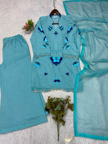 THIS WEDDING SEASON WEAR OUR BEAUTIFUL EMBROIDERED WITH CUT WORKED TOP , PLAZZO WITH DUPATTA ✨ WHOLESALE GEELAN FASHION SURAT