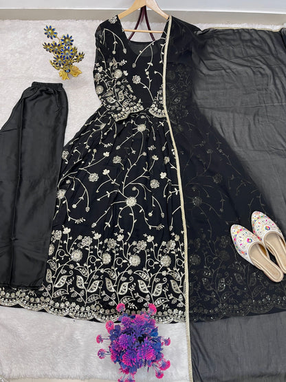 HEAVY EMBROIDERY SEQUENCE WORK GOWN PENT & DUPATTA SET WHOLESALE GEELAN FASHION SURAT