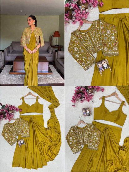 THE BEAUTY OF YOUR WARDROBE WITH THIS NEWLY LAUNCHED READY TO WEAR LEHENGA SAREE DESIGN SET WHOLESALE GEELAN FASHION SURAT