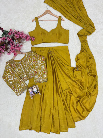 THE BEAUTY OF YOUR WARDROBE WITH THIS NEWLY LAUNCHED READY TO WEAR LEHENGA SAREE DESIGN SET WHOLESALE GEELAN FASHION SURAT