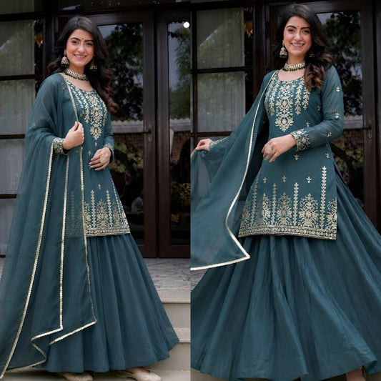 DESIGNER PARTY WEAR LOOK TOP , LEHENGA  AND DUPATTA WHOLESALE GEELAN FASHION SURAT