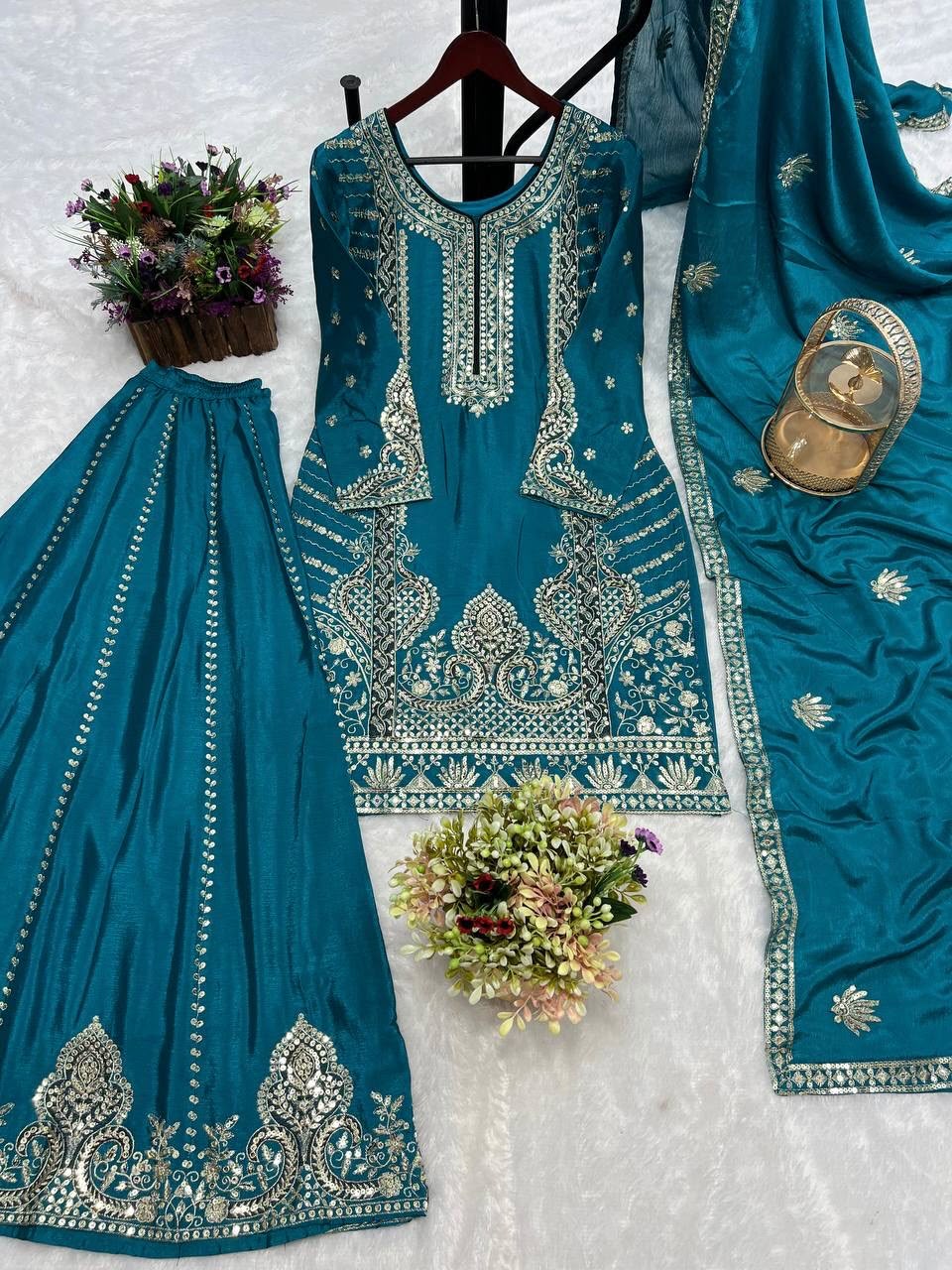 READY TO WEAR 3 PIECE FANCY KURTI WITH PLAZZO AND BEAUTIFUL DUPATTA 🧶 WHOLESALE GEELAN FASHION SURAT