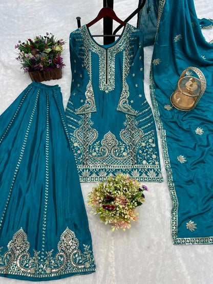 READY TO WEAR 3 PIECE FANCY KURTI WITH PLAZZO AND BEAUTIFUL DUPATTA 🧶 WHOLESALE GEELAN FASHION SURAT