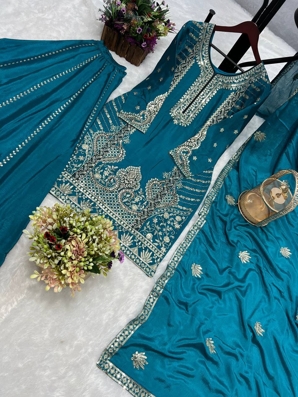 READY TO WEAR 3 PIECE FANCY KURTI WITH PLAZZO AND BEAUTIFUL DUPATTA 🧶 WHOLESALE GEELAN FASHION SURAT