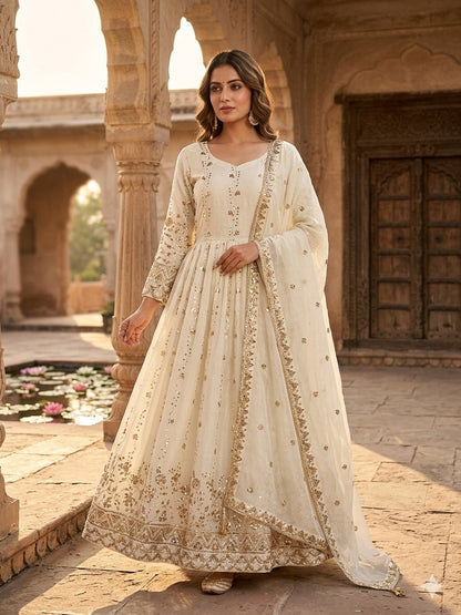 FESTIVAL SPECIAL HEAVY EMBROIDERY SEQUENCE WORK GOWN PENT & DUPATTA SET WHOLESALE GEELAN FASHION SURAT