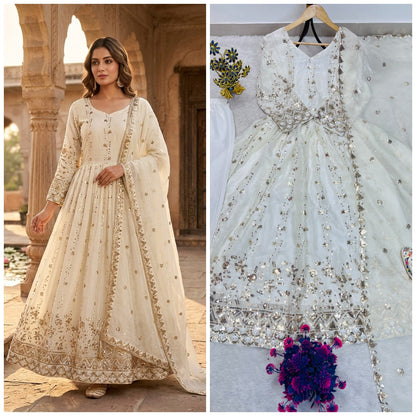 FESTIVAL SPECIAL HEAVY EMBROIDERY SEQUENCE WORK GOWN PENT & DUPATTA SET WHOLESALE GEELAN FASHION SURAT