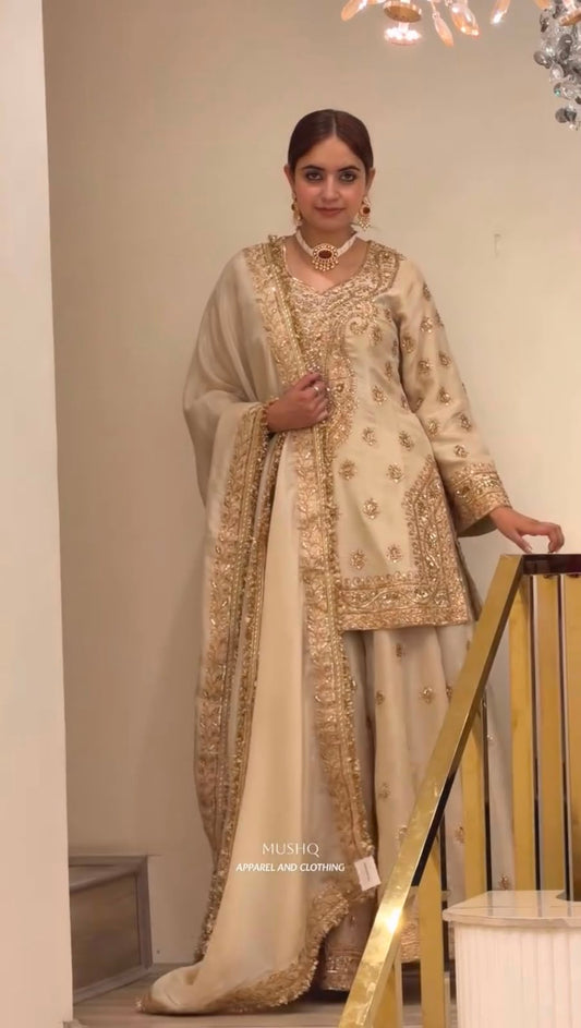 ĐĚSIGNER PARTY WEAR LOOK PUR CHINON SILK TOP PLAZZO & DUPATTA SET WHOLESALE GEELAN FASHION SURAT
