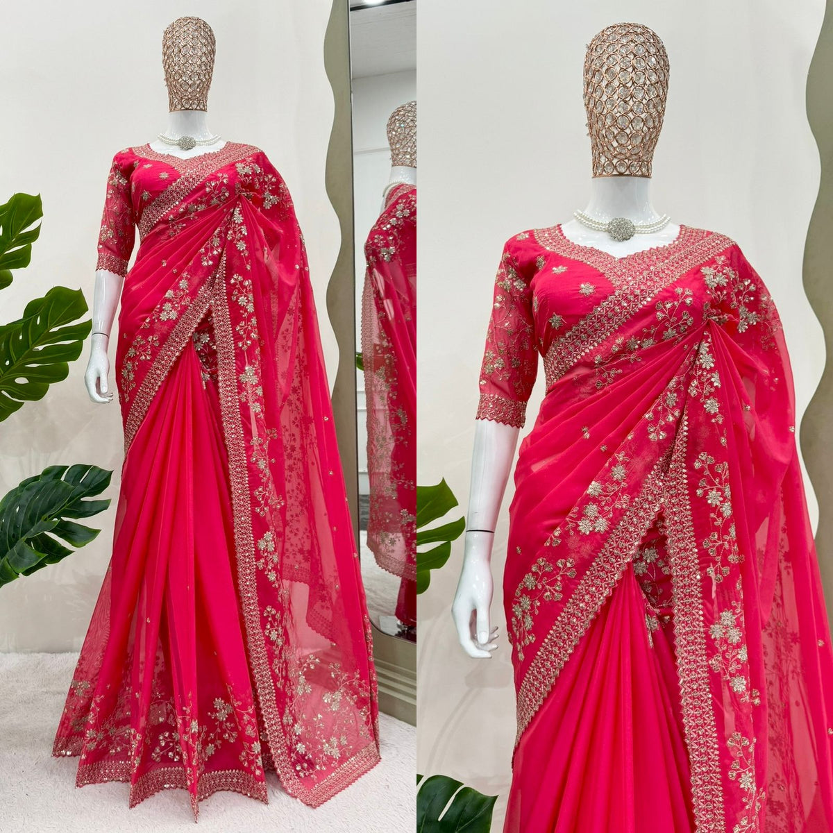 LOOKING SOME ONE FOR THIS SAME COLOUR BEAUTIFUL DESIGNER SAREE ON TIBBY SILK FEBRIC WITH THRED & SEQUNCE WORK AND BLOUSE ON ALSO TIBBY SILK FEBRIC WITH THRED & SEQUNCE WORK WHOLESALE GEELAN FASHION SURAT