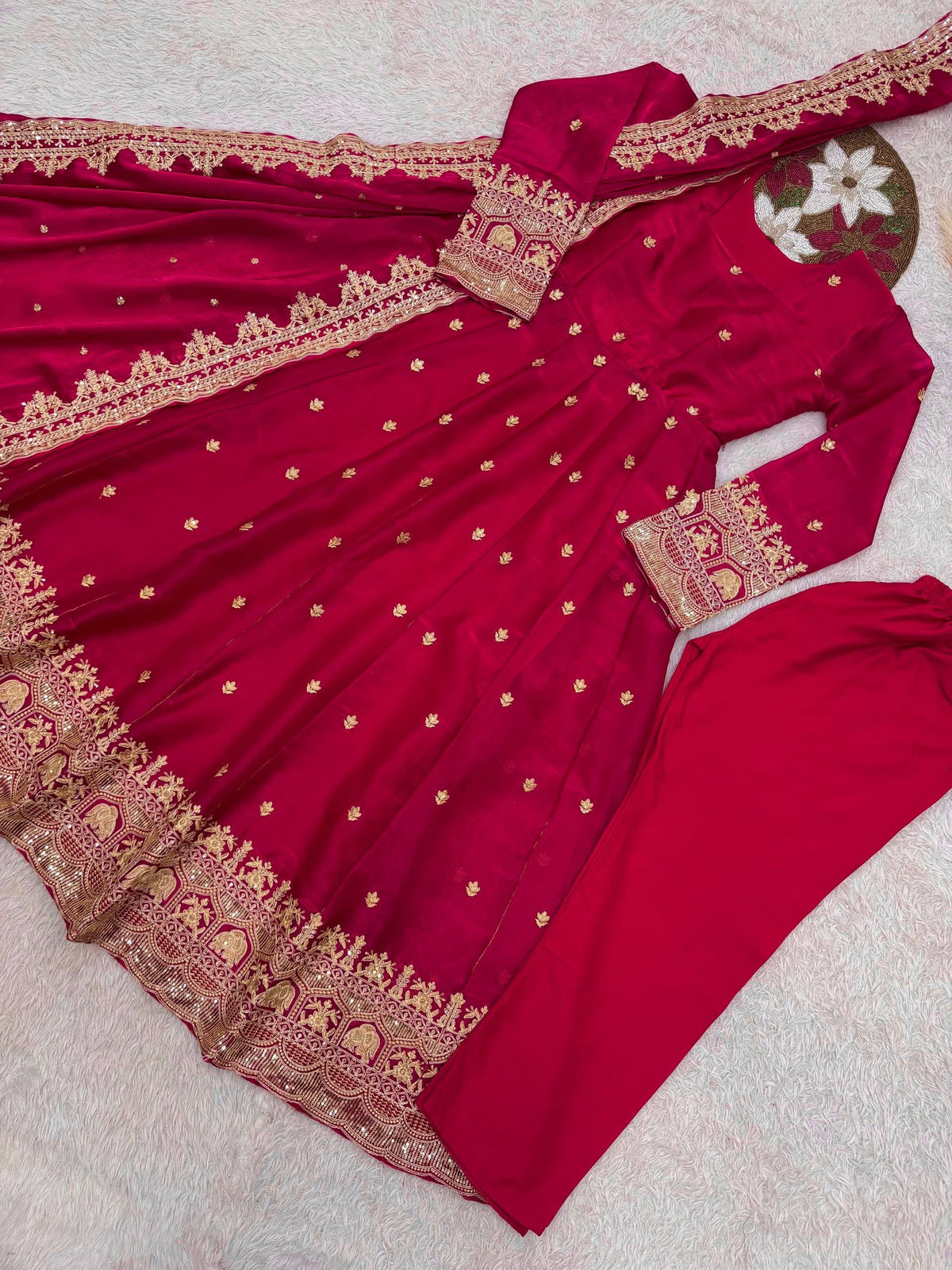 ELEGANT EMBROIDERY WORK WITH DESIGNER ANARKALI THREE PIECE SET"* WHOLESALE GEELAN FASHION SURAT