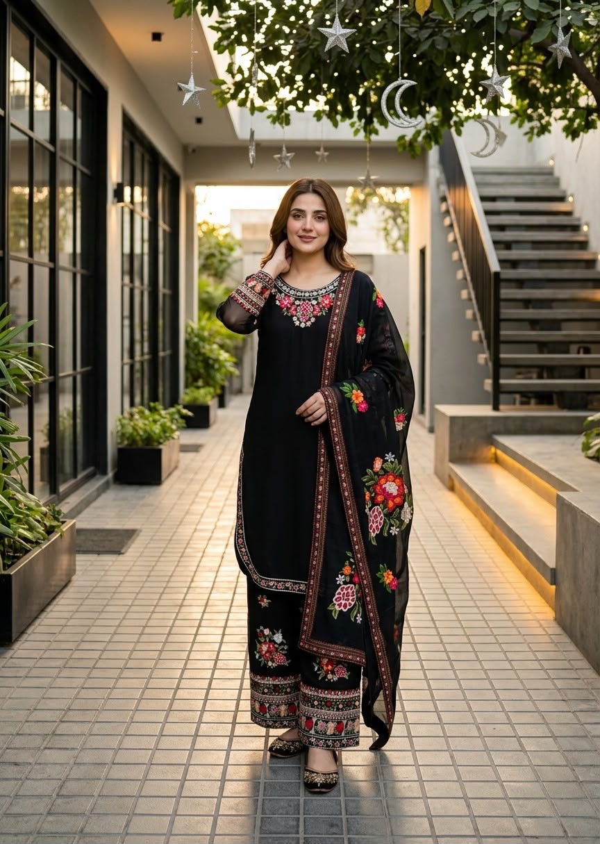 DESIGNER  WEAR HEAVY EMBROIDERY THREAD WORK 3 PIS SUIT SET WHOLESALE GEELAN FASHION SURAT