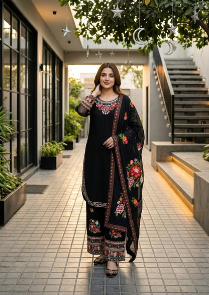 DESIGNER  WEAR HEAVY EMBROIDERY THREAD WORK 3 PIS SUIT SET WHOLESALE GEELAN FASHION SURAT