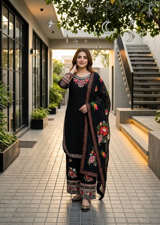 DESIGNER  WEAR HEAVY EMBROIDERY THREAD WORK 3 PIS SUIT SET WHOLESALE GEELAN FASHION SURAT