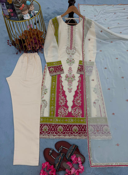 ĐĚSIGNER PARTY WEAR LOOK PUR ROMAN SILK TOP & BOTTOM WITH DUPATTA SET WHOLESALE GEELAN FASHION SURAT