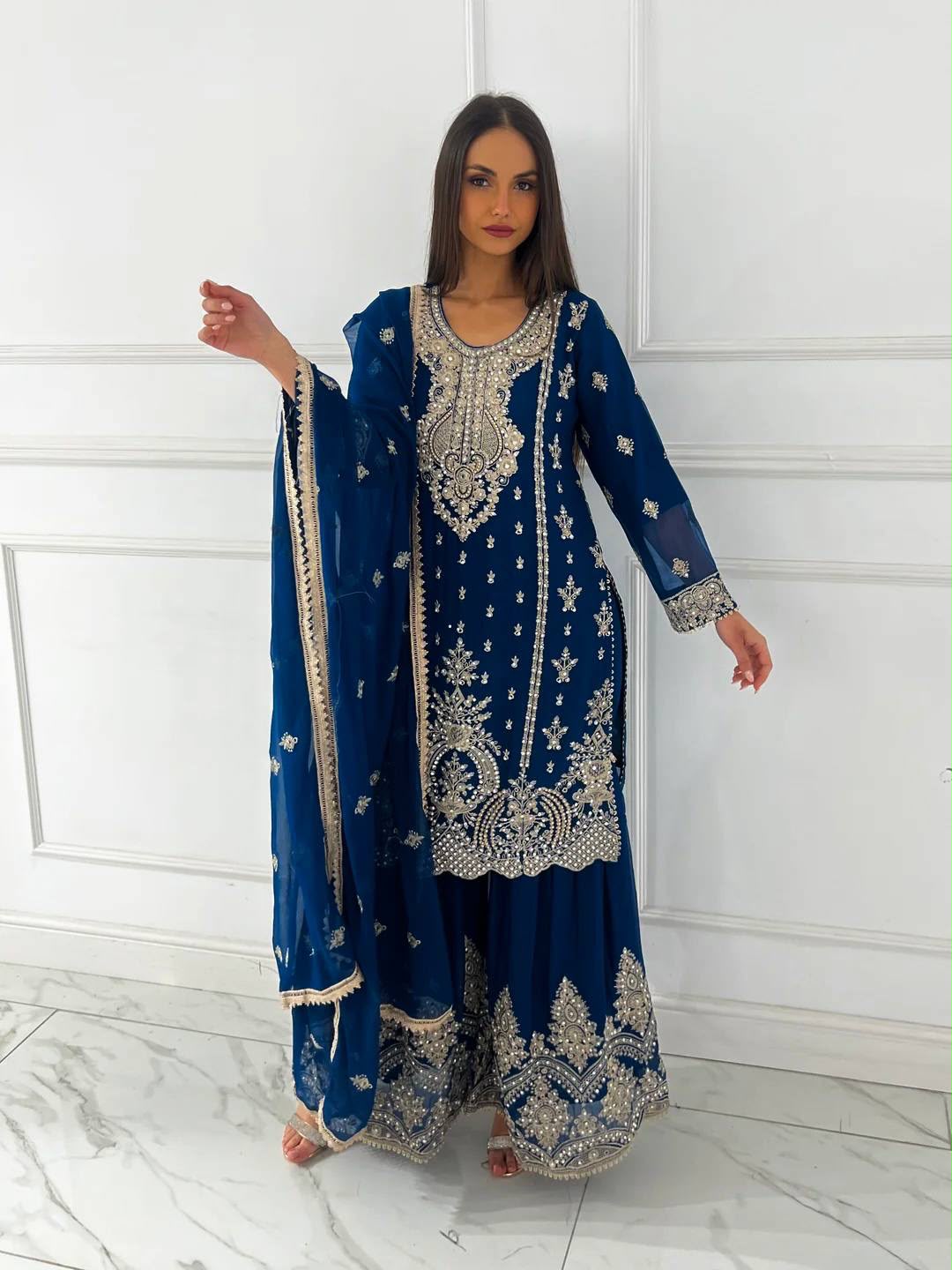 READY TO WEAR COLLECTION 3 PIECE FANCY TOP WITH BEAUTIFUL SHARARA AND DUPATTA WHOLESALE GEELAN FASHION SURAT