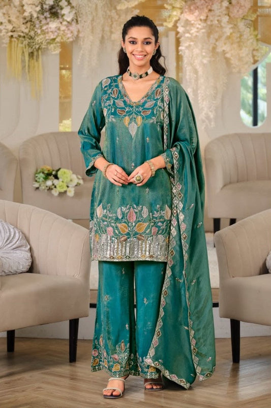 NEW DESIGN TRENDING NC MOSS SILK TOP&PALAZZO&DUPATTA WHOLESALE GEELAN FASHION SURAT