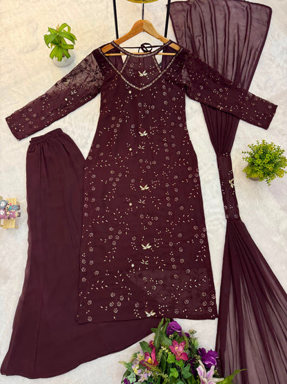WE ARE LAUNCHING NEW SUPERHIT TRENDING FESTIVE COLLECTION KURTI, PENT & DUPATTA SET WITH EMBROIDERY WORK ON FAUX GEORGETTE FABRIC WHOLESALE GEELAN FASHION SURAT