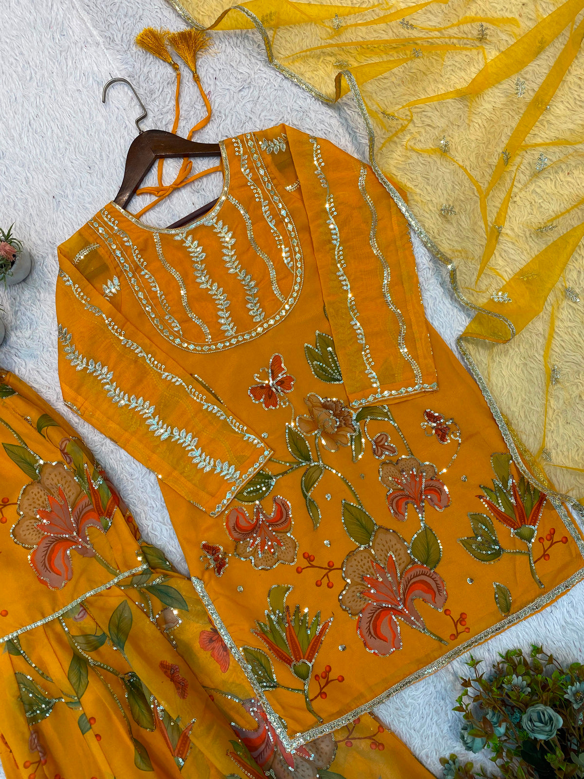 THIS WEDDING SEASON WEAR OUR BEAUTIFUL SEQUENCE EMBROIDERED WORKED TOP , SARARA WITH DUPATTA WHOLESALE GEELAN FASHION SURAT