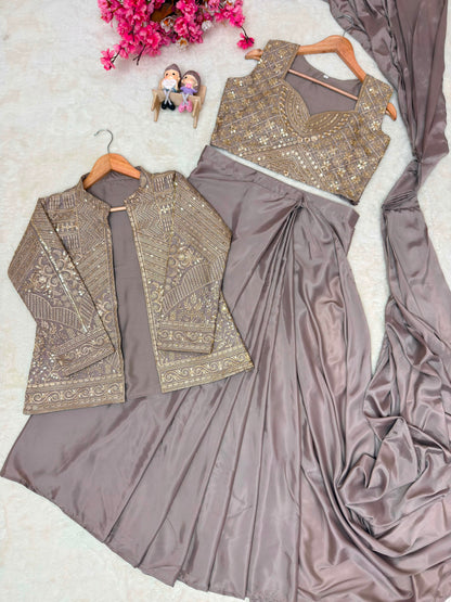 ENHANCE THE BEAUTY OF YOUR WARDROBE WITH THIS NEWLY LAUNCHED READY TO WEAR LEHENGA SAREE DESIGN SET WHOLESALE GEELAN FASHION SURAT